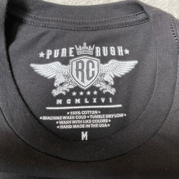 Rush Couture Rhinestone Skull Men Tee Bling T-shirt Size M Black Grunge Goth NWT - Picture 6 of 8